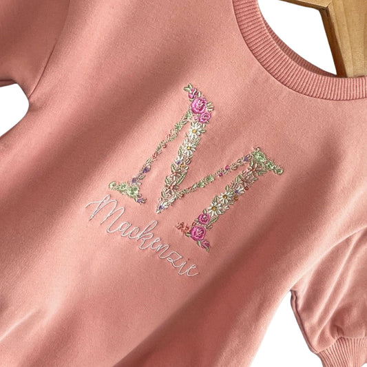 Baby Bloom Large Capital Floral Personalised Rompers